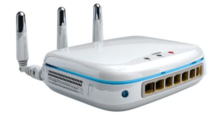Wireless Router Device: A modern wireless router, a device for internet, is presented with meticulous detail, highlighting its sleek design and technological sophistication.