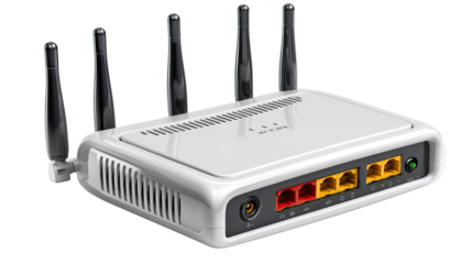 Wireless Router: A modern wireless router with multiple antennas and connection ports, offering a stable internet access solution for seamless home and office networking. 