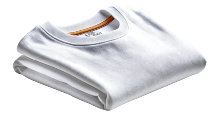 Classic White T-Shirt: A pristine, folded white t-shirt exudes timeless simplicity and understated elegance. Its crisp lines and perfect symmetry, a symbol of minimalist chic and everyday comfort.