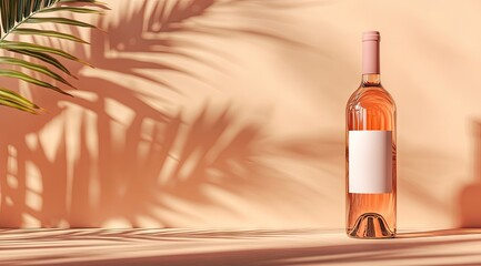 Pink wine bottle, tropical shadows