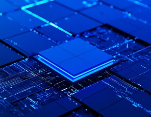 Futuristic circuit board with glowing chip