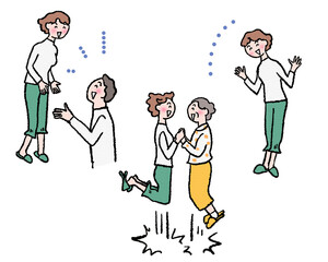 家族で喜び合うイラスト