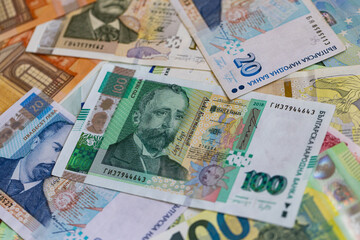 A Flat Lay Composition of Bulgarian Lev and Euro Banknotes