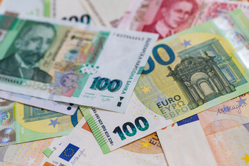 A Flat Lay Composition of Bulgarian Lev and Euro Banknotes