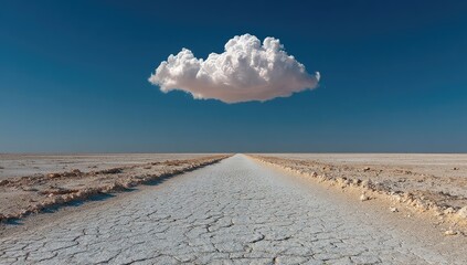 A solitary cloud floats over a cracked, empty road