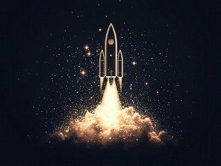 Obraz premium Negative space rocket shape filled with stars and galactic dust