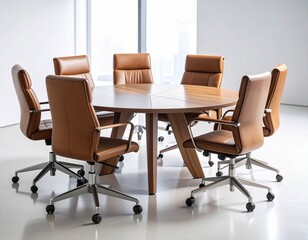 Modern Circular Conference Table with Leather Chairs in a Corporate Office