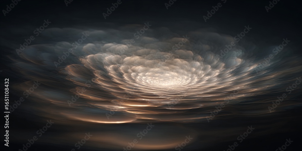 Poster dreamy cloud formation illuminated by soft light with radiant circular patterns and subtle reflectio
