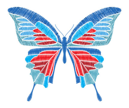 Colorful, stylized butterfly illustration with intricate wing patterns. - Powered by Adobe