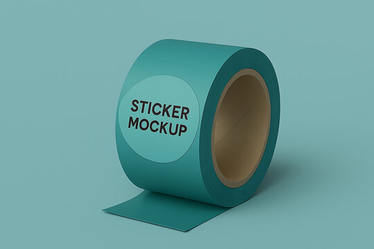 Teal washi tape roll mockup with sticker design placeholder