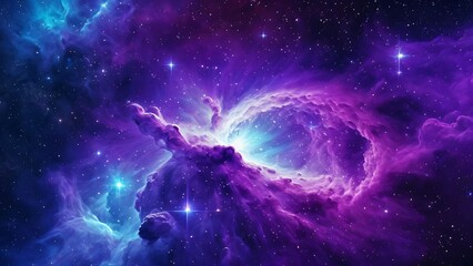Obraz premium Colorful space nebula with vibrant purple and blue cosmic clouds, detailed star background
