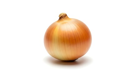 Single whole yellow onion isolated on white background with soft shadow