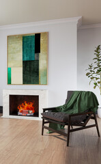 Large luxury modern bright interiors Living room mockup illustration 3D rendering image
