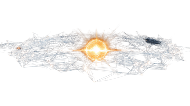 Glowing Data Network Node. Abstract Digital Connectivity Visualization. Isolated on transparent background, png