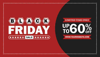 Black Friday Sale Up to 60% Off Limited Time Only. Design template for Black Friday sale banner