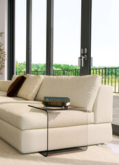 Large luxury modern bright interiors Living room mockup illustration 3D rendering image