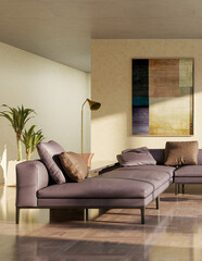 Large luxury modern bright interiors Living room mockup illustration 3D rendering image