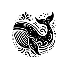 Naklejka premium Stylized black whale illustration with water splash