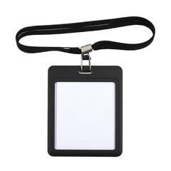 a black lanyard with a white square on white or transparent background