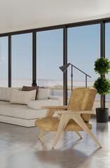 Large luxury modern bright interiors Living room mockup illustration 3D rendering image