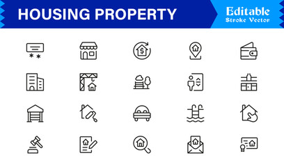 Housing Property Icon Collection – Minimalist Home, Apartment, and Architecture Symbols for Professionals