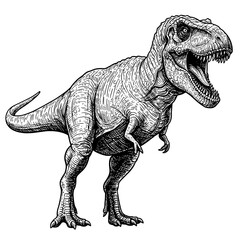 Fototapeta premium A detailed black and white illustration of a Tyrannosaurus Rex, depicted in a powerful, roaring pose.