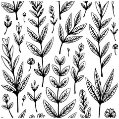 Elegant botanical illustration featuring delicate leaves and branches creates a visually appealing and versatile background pattern, ideal for decorative purposes