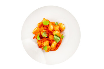 Gnocchi tomato sauce fresh delicious gourmet food background on the table  rustic food top view copy space