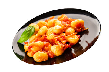 Gnocchi tomato sauce fresh delicious gourmet food background on the table  rustic food top view copy space