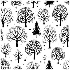 Winter woodland silhouettes: a seamless pattern of bare trees creating artistic nature backdrops, seasonal beauty and organic design