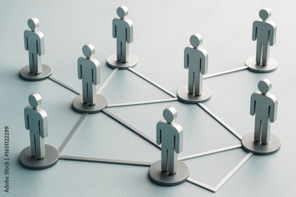 Poster teamwork and business network concept with connected human icons on light background showing technol