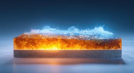 Abstract representation of Earth's layers, water & fire