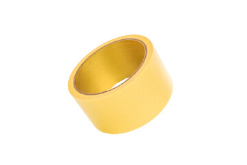 One roll of masking tape, close-up, isolated on white background.