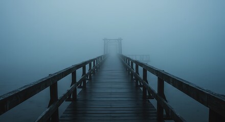 Obraz premium Pier Vanishing in Fog, Atmospheric Serenity