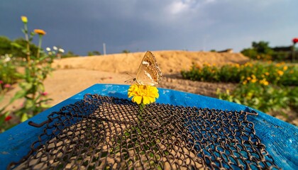 Butterfly on flower, sand hill background