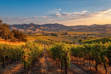 Fototapeta premium Vineyard landscape at sunset