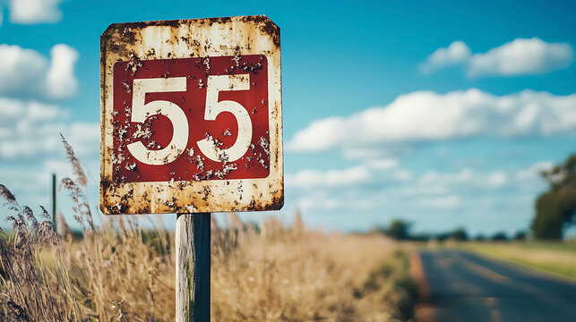 Retro highway sign celebrating historic 55 mph speed limit day event