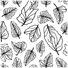 Seamless vector pattern of tropical leaves, exotic foliage, botanical elements, minimalist design for textile