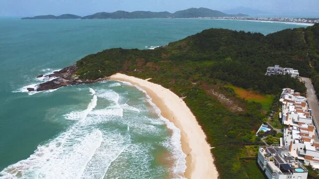 Aerial shot of Praia de Quatro Ilhas, Bombinhas, Santa Catarina, Brazil