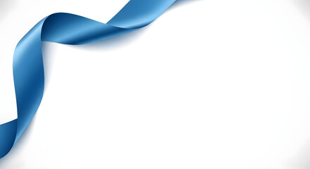 A single, flowing blue ribbon curves gracefully against a clean, bright white background, creating a sense of elegance.