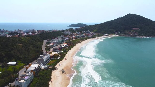 Drone 4K footage of 4 Ilhas Beach coastline in Bombinhas, Brazil