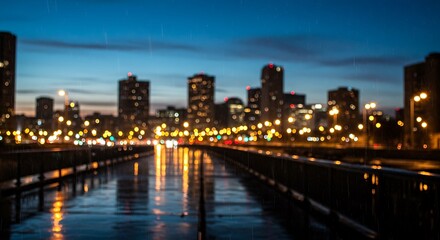 Fototapeta premium Cityscape Reflections at Dusk: Urban Night Lights