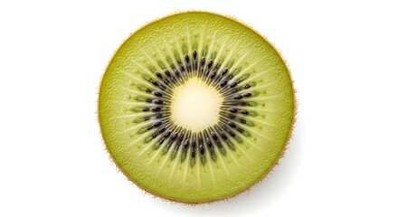 Close up of a fresh kiwi fruit cut in half on a white background