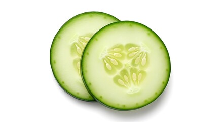 Fresh cucumber slices isolated on white background