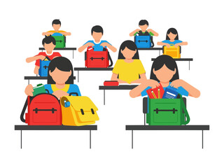 Education Time: A group of diligent students in a classroom setting, engrossed in their studies, a colorful scene that celebrates the spirit of learning and collaboration.