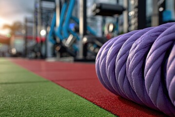 Purple exercise rope on gym floor