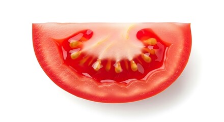 Close up of a juicy tomato slice with seeds and pulp
