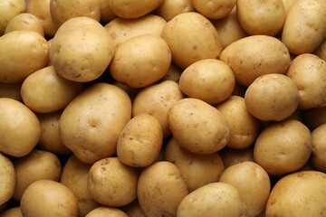 Fresh raw potatoes as background, top view