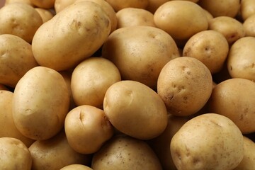 Fresh raw potatoes as background, closeup view