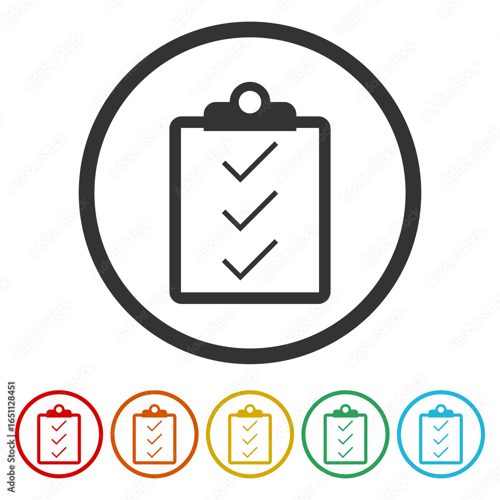 Poster check list icon. set icons in color circle buttons